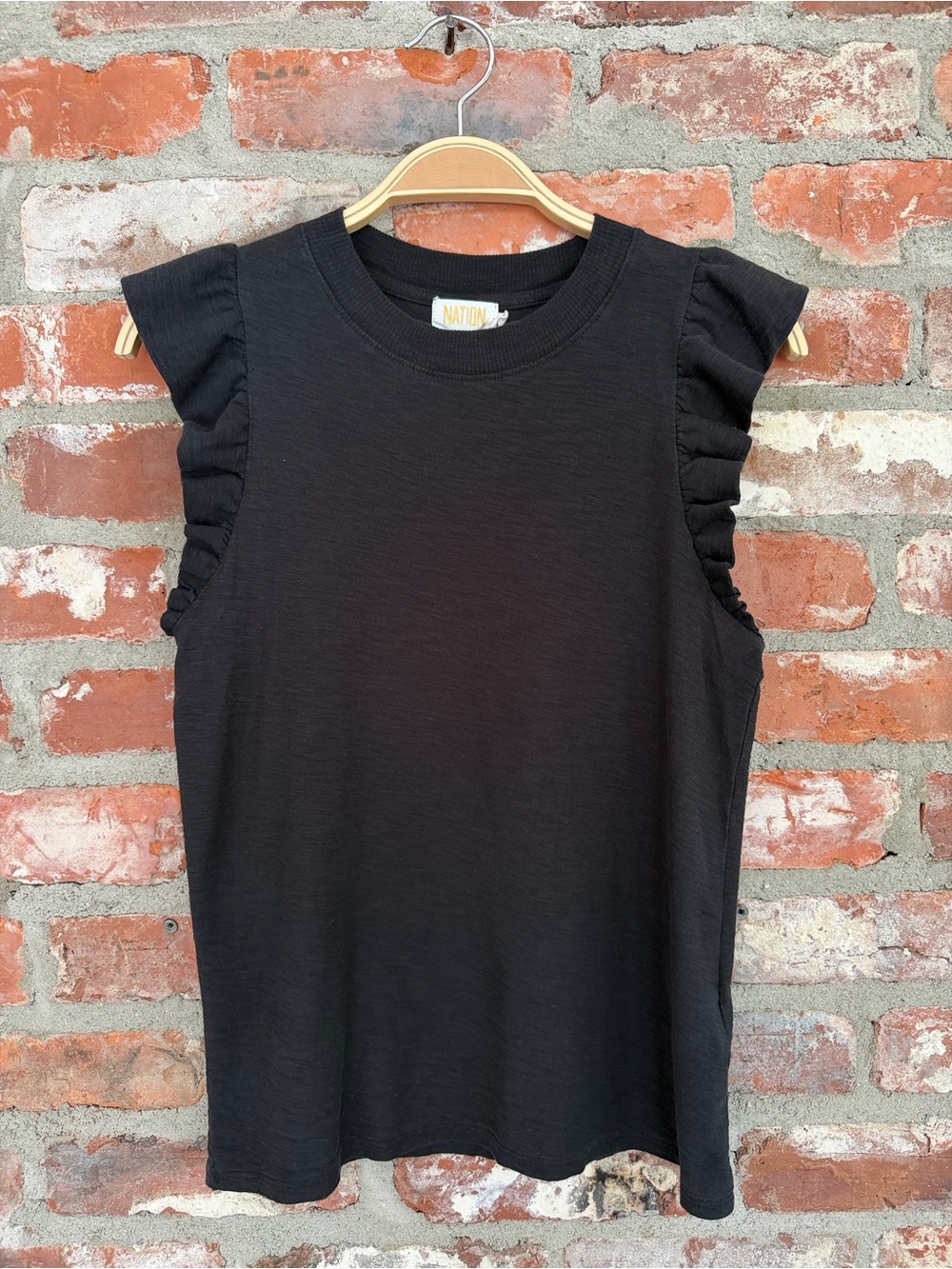 Nation LTD Paulette Tank Black Pima Cotton Ruffle Top XS - Picture 3 of 10